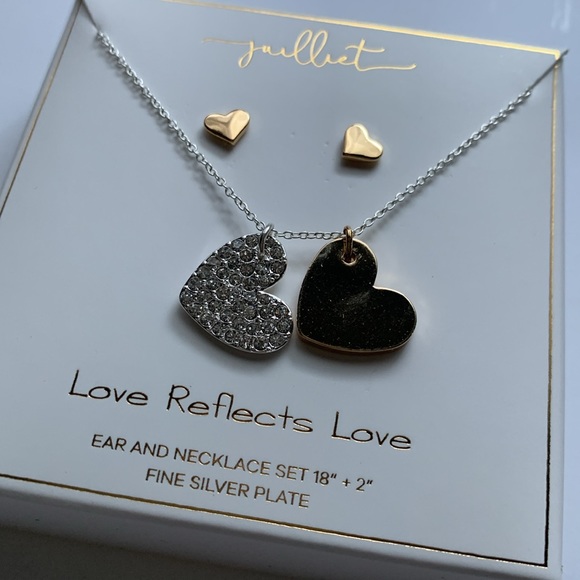 Juilliet "Love Reflects Love" Silver Plated Gold Tone Necklace and Earrings Set - Picture 3 of 11
